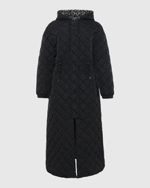 Quilted Fabric Zip Coat With Hood | Black