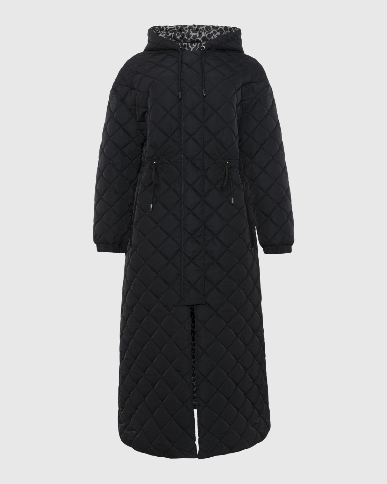 Quilted Fabric Zip Coat With Hood | Black