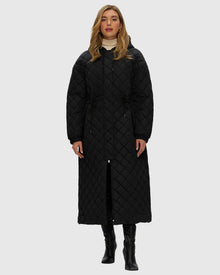 Quilted Fabric Zip Coat With Hood | Black