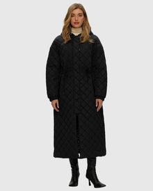 Quilted Fabric Zip Coat With Hood | Black