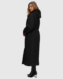 Quilted Fabric Zip Coat With Hood | Black