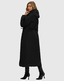 Quilted Fabric Zip Coat With Hood | Black