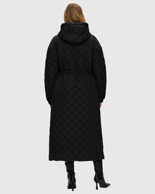 Quilted Fabric Zip Coat With Hood | Black