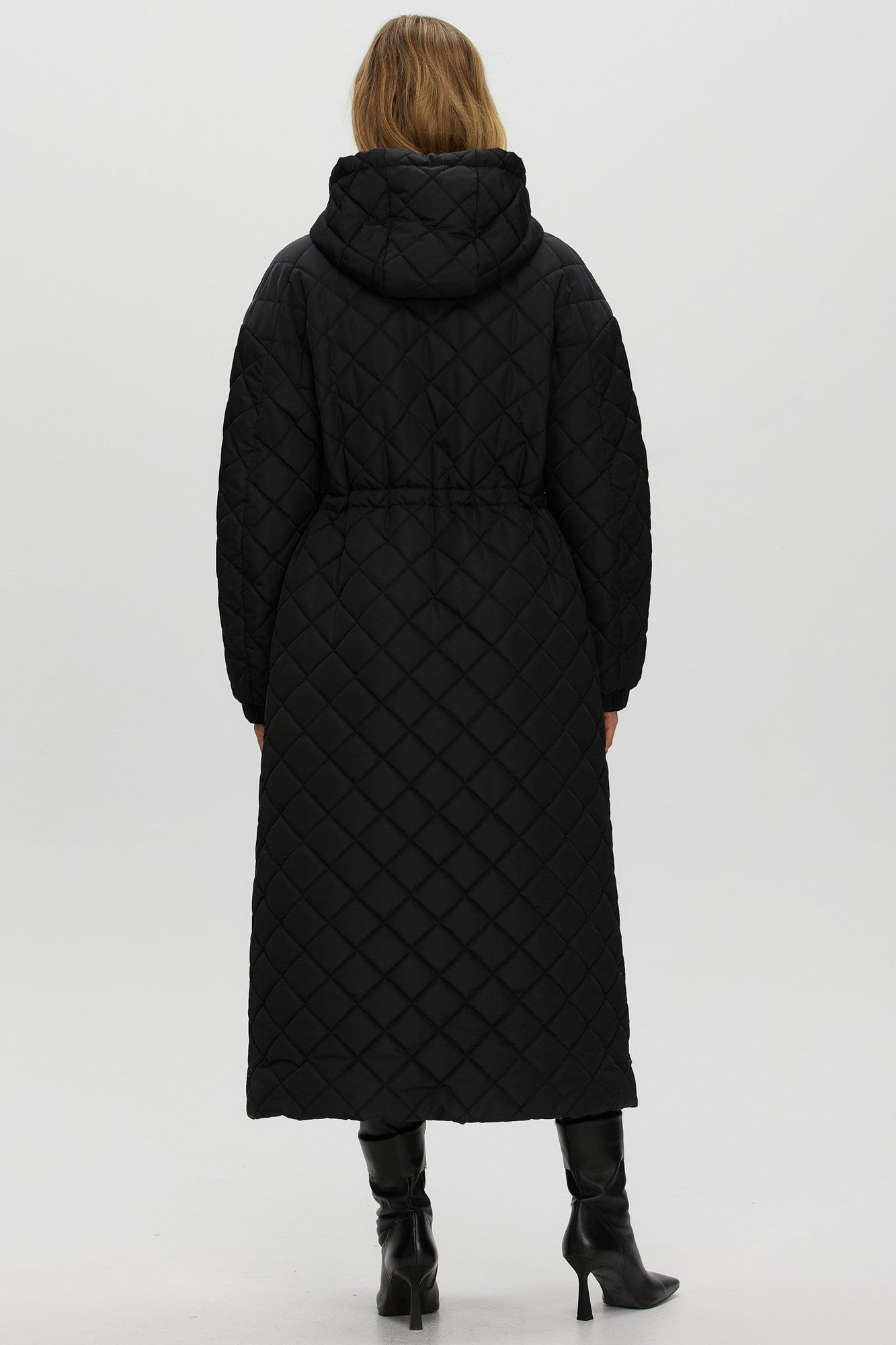 Quilted Fabric Zip Coat With Hood | Women | Black