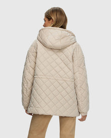 Quilted Fabric Zip Jacket With Hood | Beige
