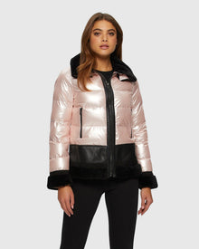 Quilted Jacket With Merino Shearling Lamb Trim | Pink/Black