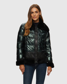 Quilted Jacket With Merino Shearling Lamb Trim | Emerald/Black