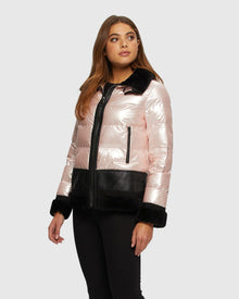 Quilted Jacket With Merino Shearling Lamb Trim | Pink/Black