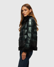 Quilted Jacket With Merino Shearling Lamb Trim | Emerald/Black