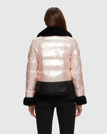 Quilted Jacket With Merino Shearling Lamb Trim | Pink/Black