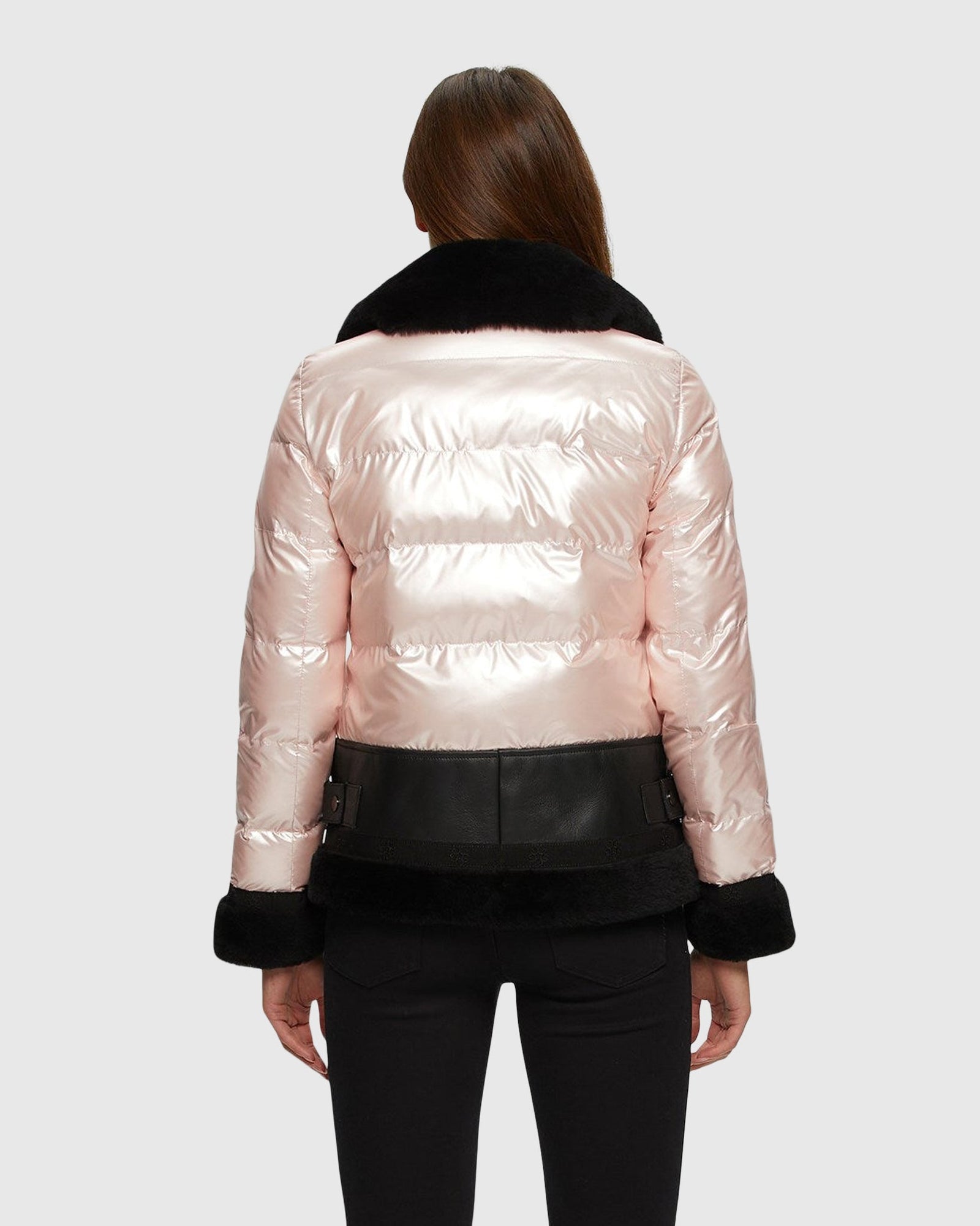 Quilted Jacket With Merino Shearling Lamb Trim | Pink/Black