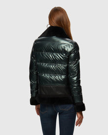 Quilted Jacket With Merino Shearling Lamb Trim | Emerald/Black