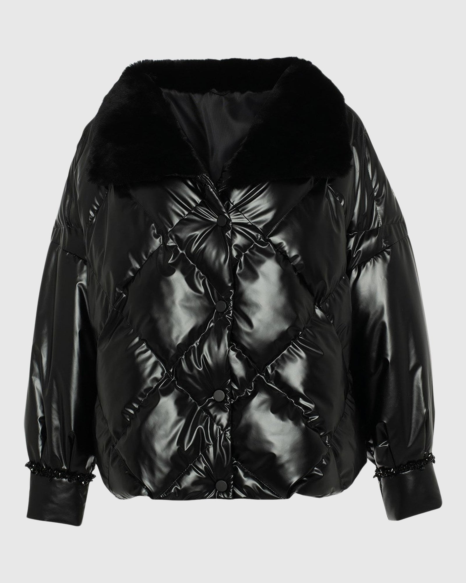 Quilted Jacket With Select Shearling Lamb Collar | Black