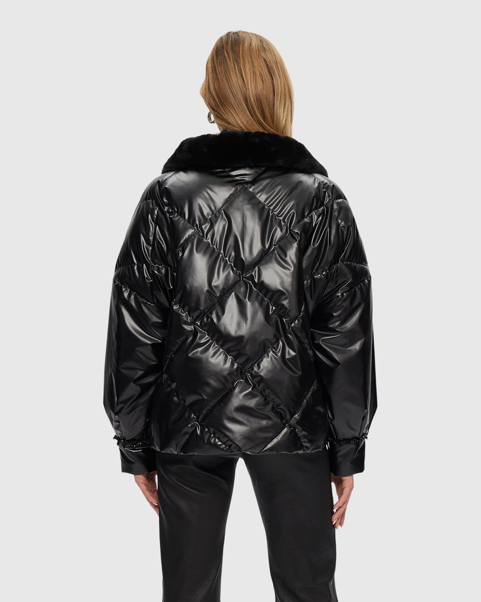 Quilted Jacket With Select Shearling Lamb Collar | Black