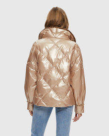 Quilted Jacket With Select Shearling Lamb Collar | Rose Gold/Spot Print