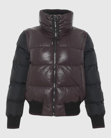Quilted Leather Jacket With Detachable Fabric Sleeves | Burgundy