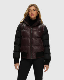 Quilted Leather Jacket With Detachable Fabric Sleeves | Burgundy