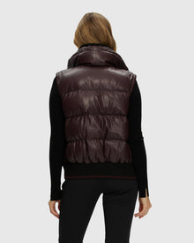 Quilted Leather Jacket With Detachable Fabric Sleeves | Burgundy