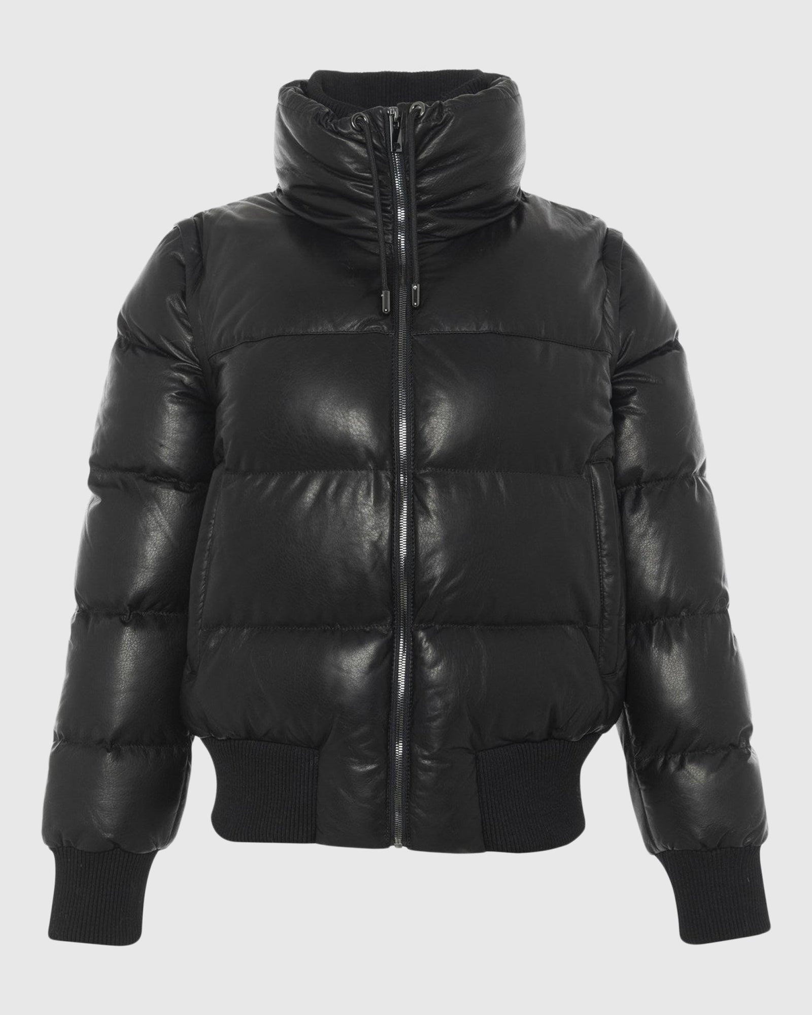 Quilted Leather Jacket With Detachable Sleeves | Black