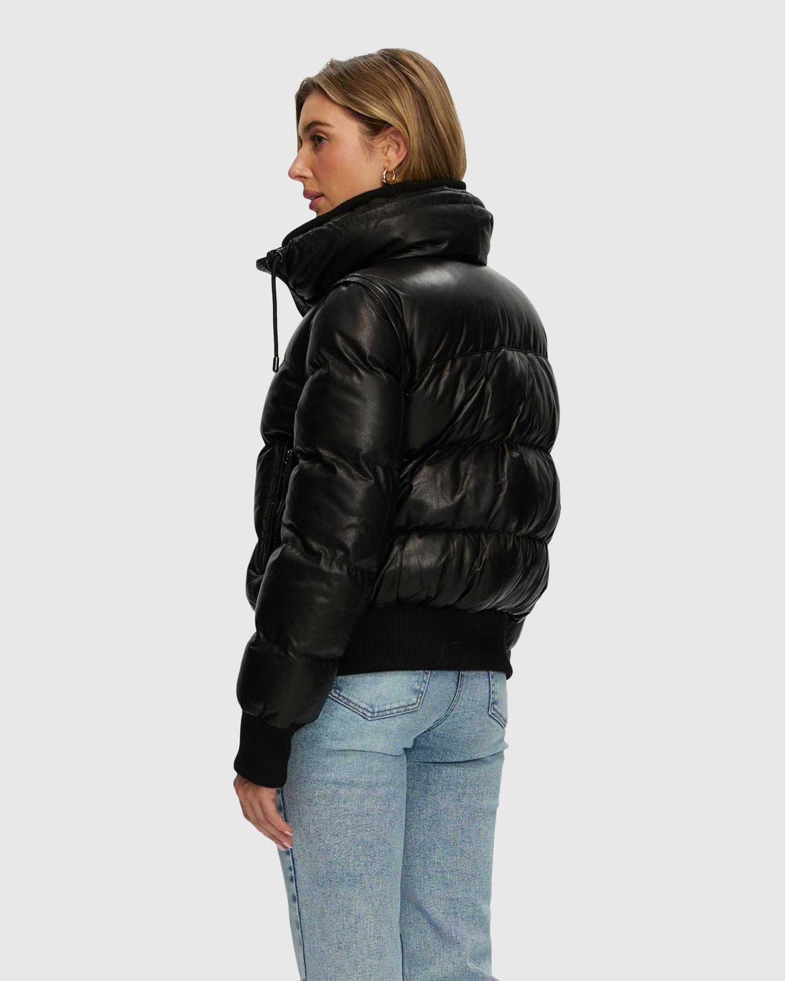 Quilted Leather Jacket With Detachable Sleeves | Black