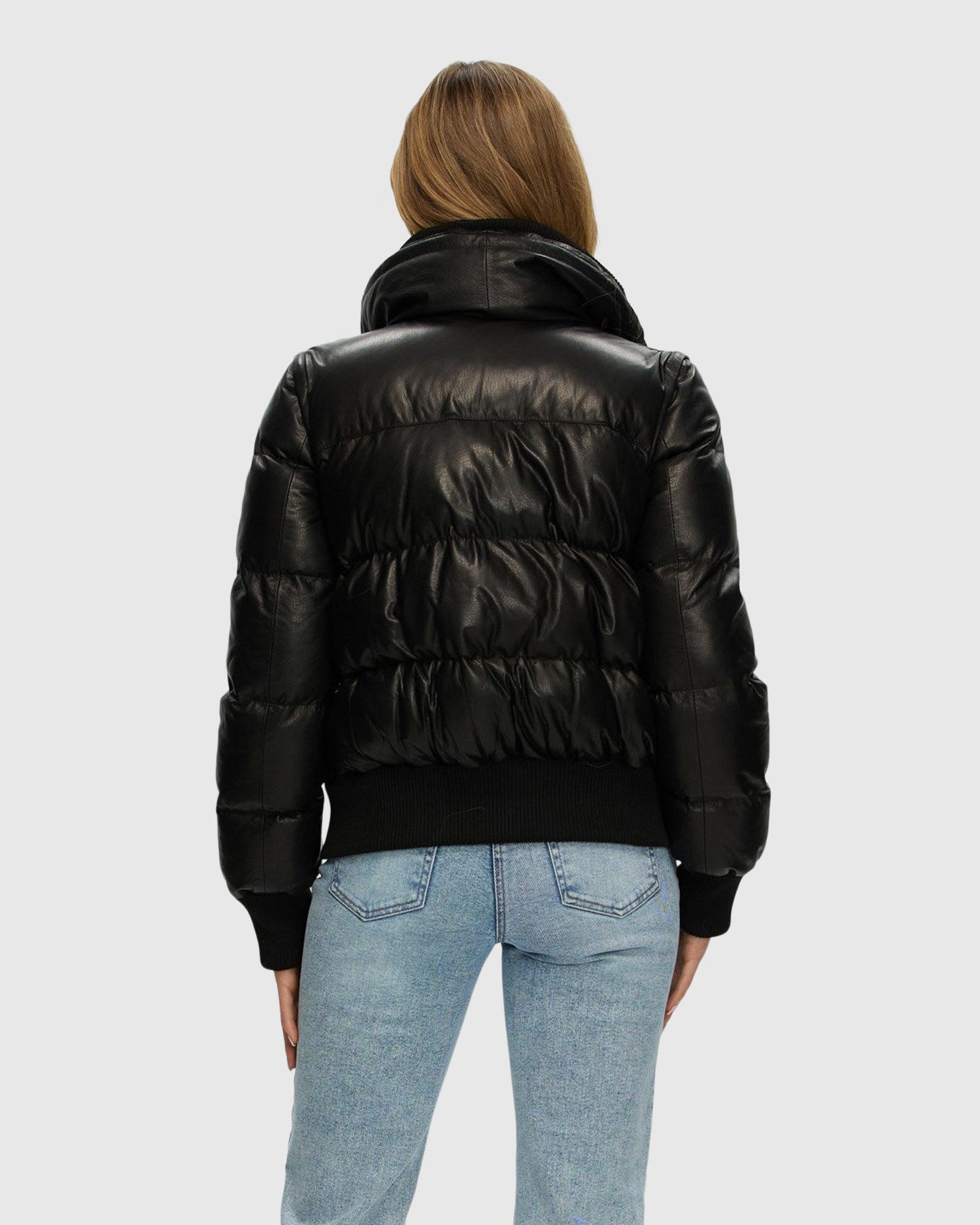 Quilted Leather Jacket With Detachable Sleeves | Black