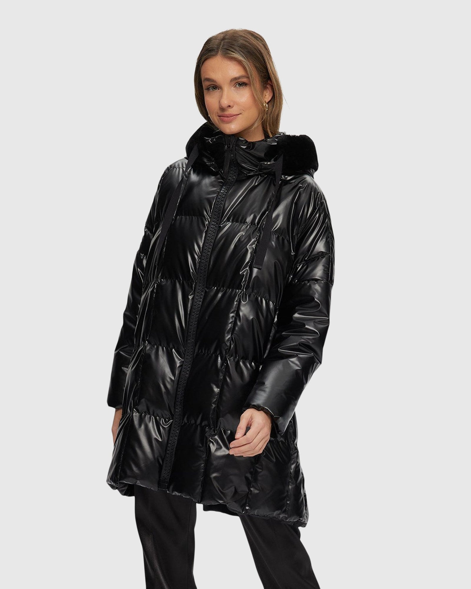Quilted Parka With Select Shearling Lamb Hood Trim | Black