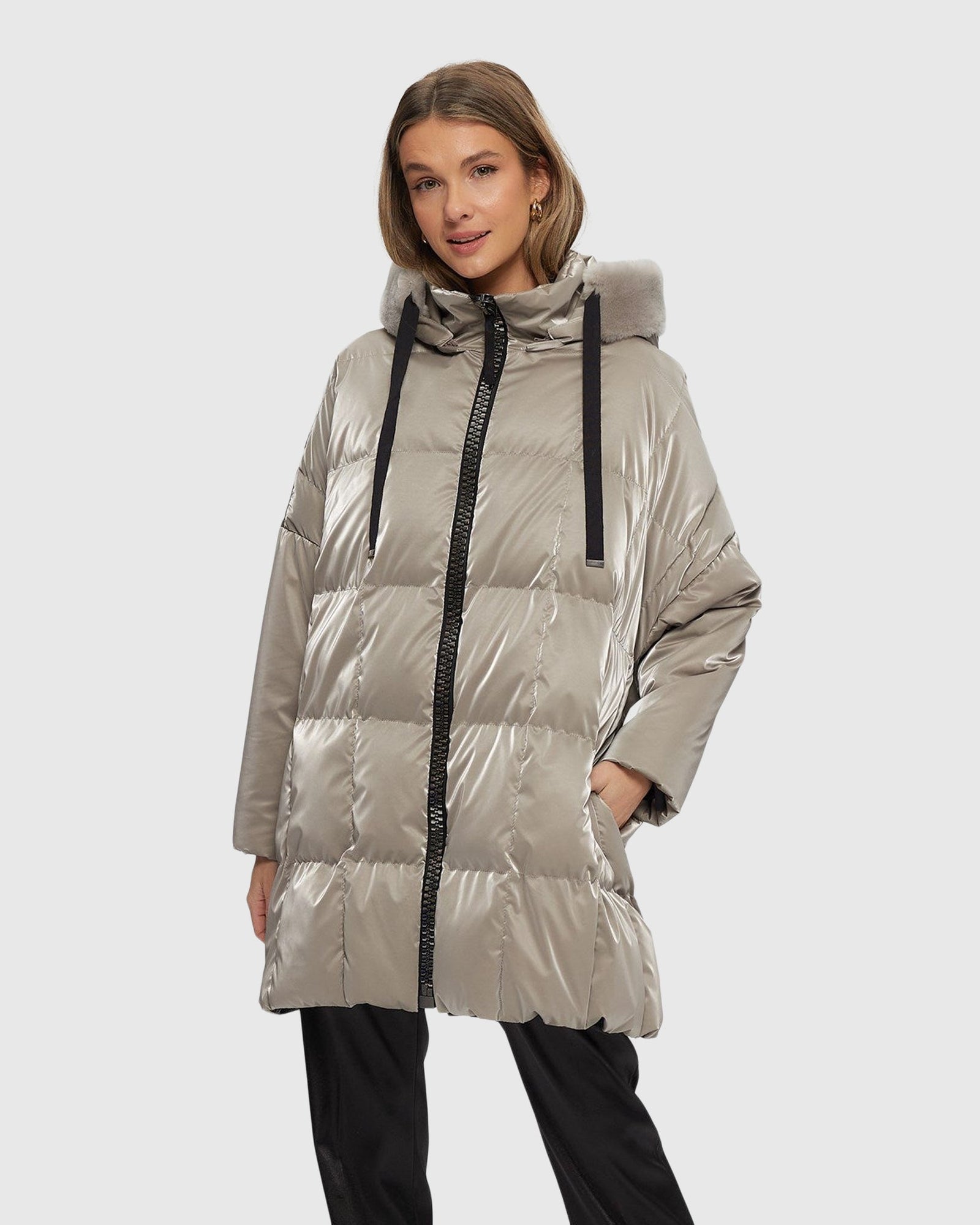 Quilted Parka With Select Shearling Lamb Hood Trim | Greige