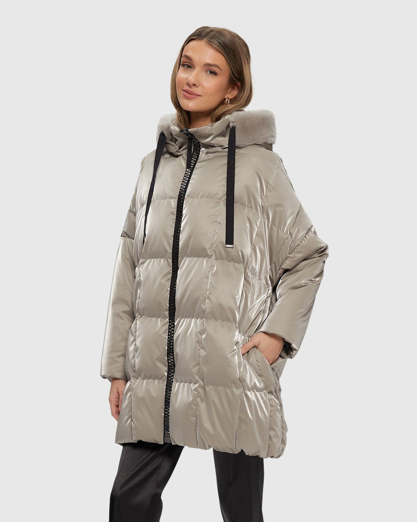 Quilted Parka With Select Shearling Lamb Hood Trim | Greige