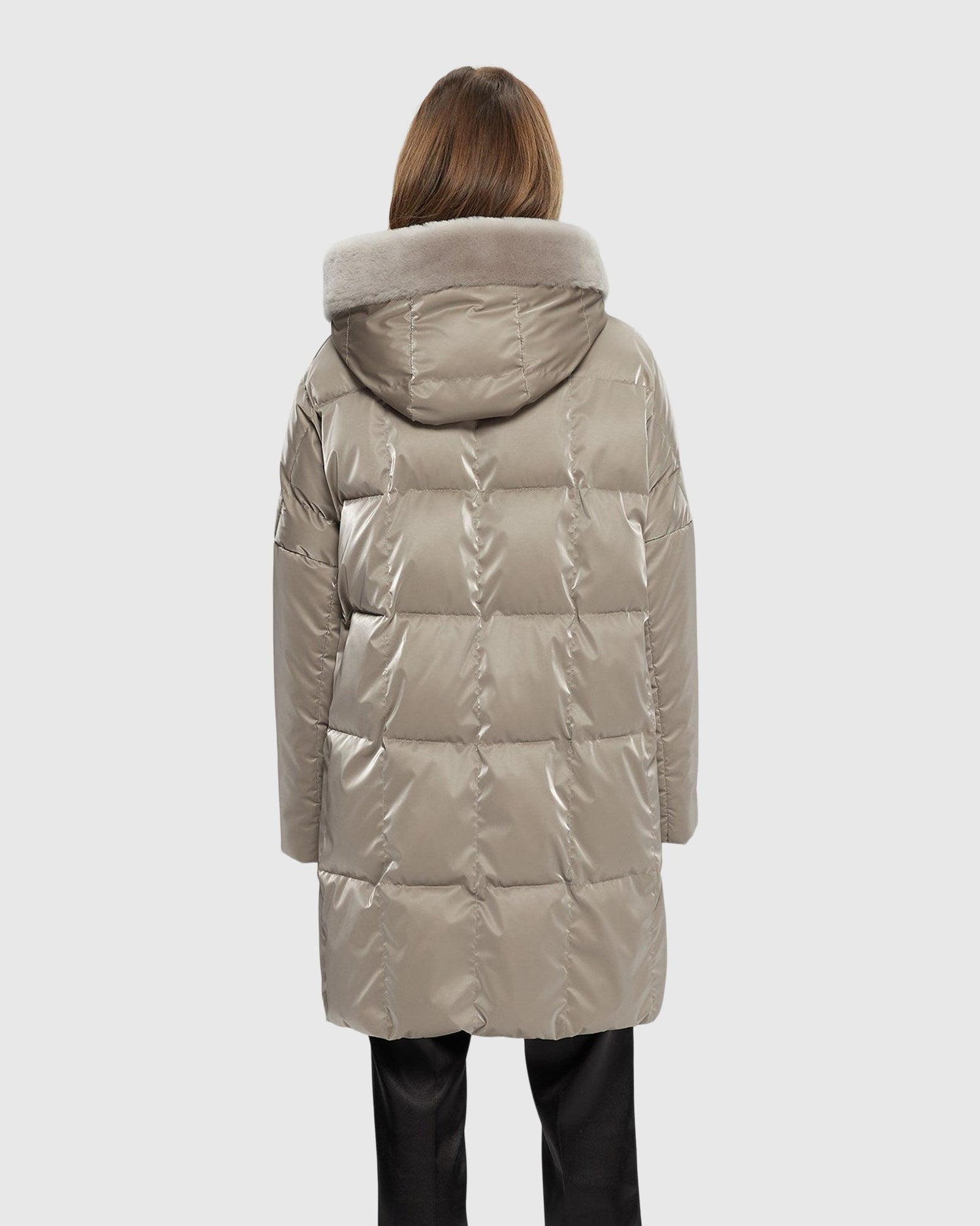 Quilted Parka With Select Shearling Lamb Hood Trim | Greige