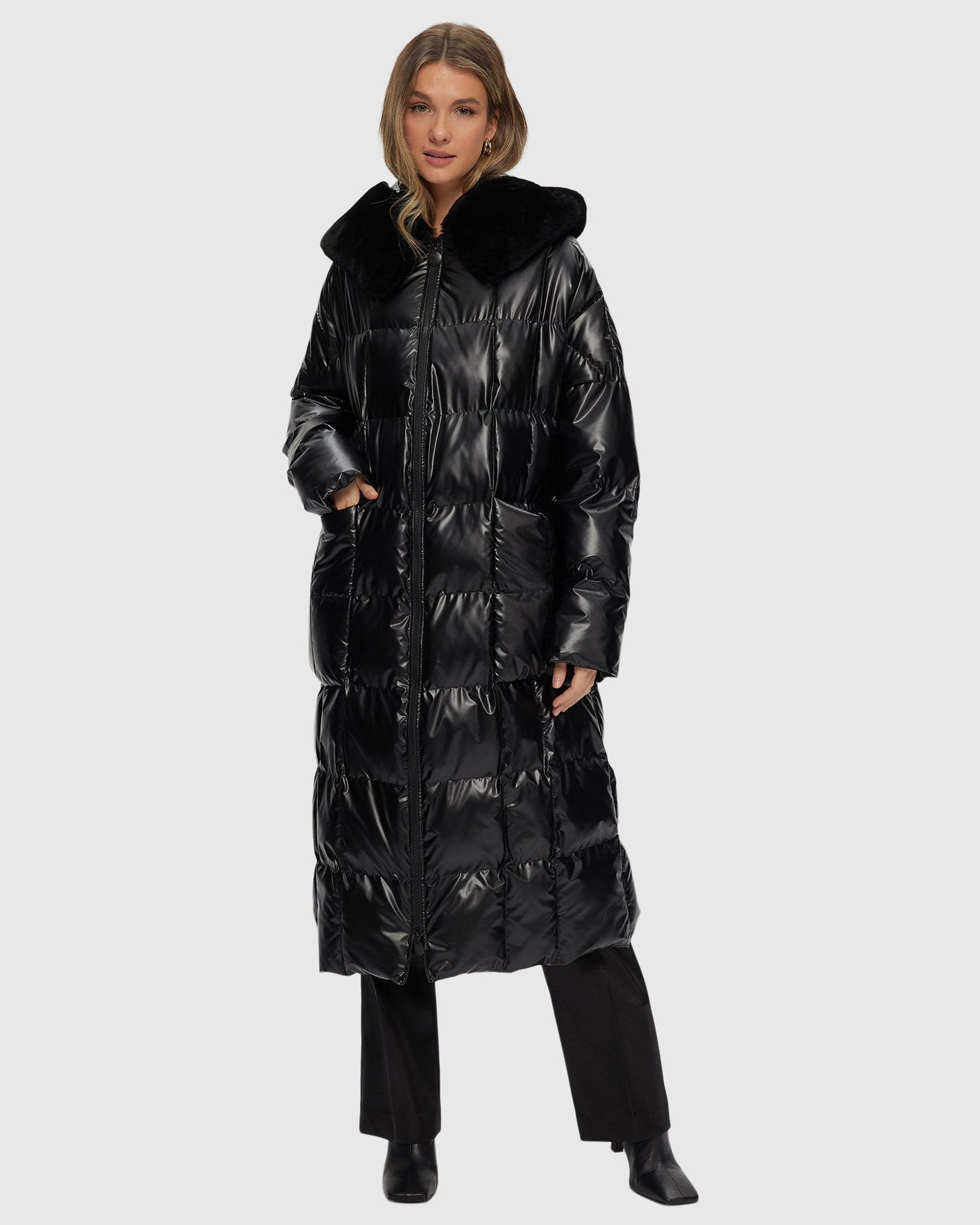 Quilted Parka With Shearling Lamb Hood Trim | Black