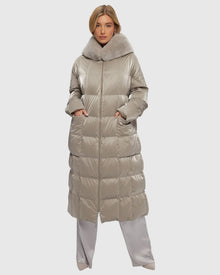 Quilted Parka With Shearling Lamb Hood Trim | Greige