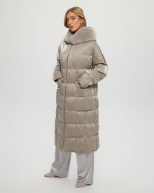 Quilted Parka With Shearling Lamb Hood Trim | Women | Greige