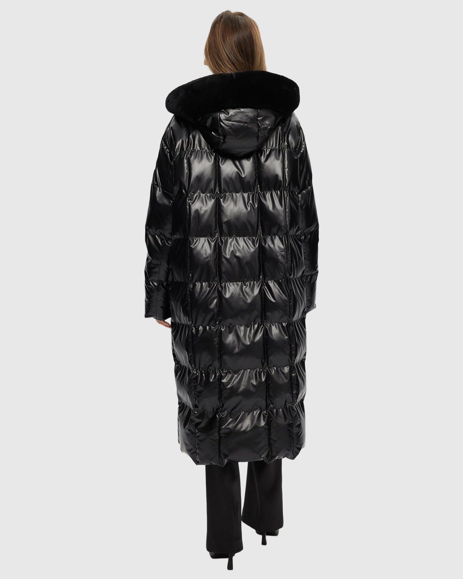 Quilted Parka With Shearling Lamb Hood Trim | Black