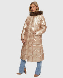 Quilted Parka With Shearling Lamb Hood Trim | Rose Gold/Spot Print