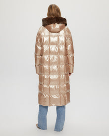 Quilted Parka With Shearling Lamb Hood Trim | Women | Rose Gold x Spot Print