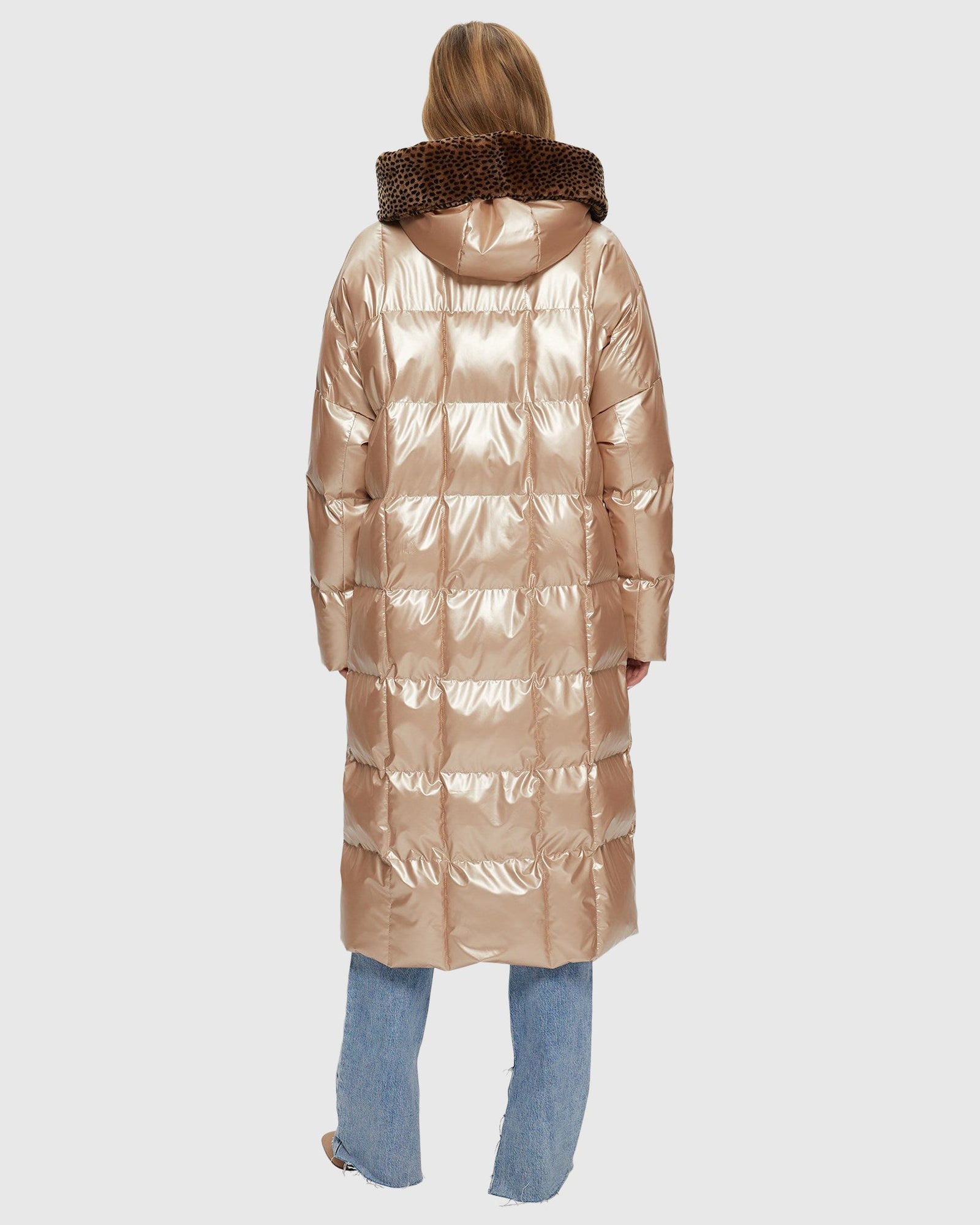 Quilted Parka With Shearling Lamb Hood Trim | Rose Gold/Spot Print