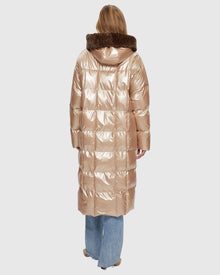 Quilted Parka With Shearling Lamb Hood Trim | Rose Gold/Spot Print