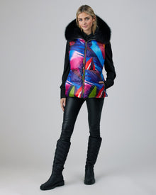 Reversible Après-Ski Vest With Detachable Fo Hood Trim | Women | Geometric Multi x Black