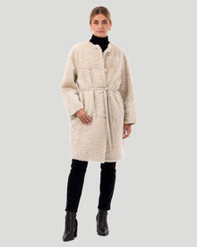 Reversible Collarless Select Shearling Lamb Short Coat | Women | Beige x Beige