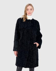 Reversible Collarless Select Shearling Lamb Short Coat With Buttons | Black/Black