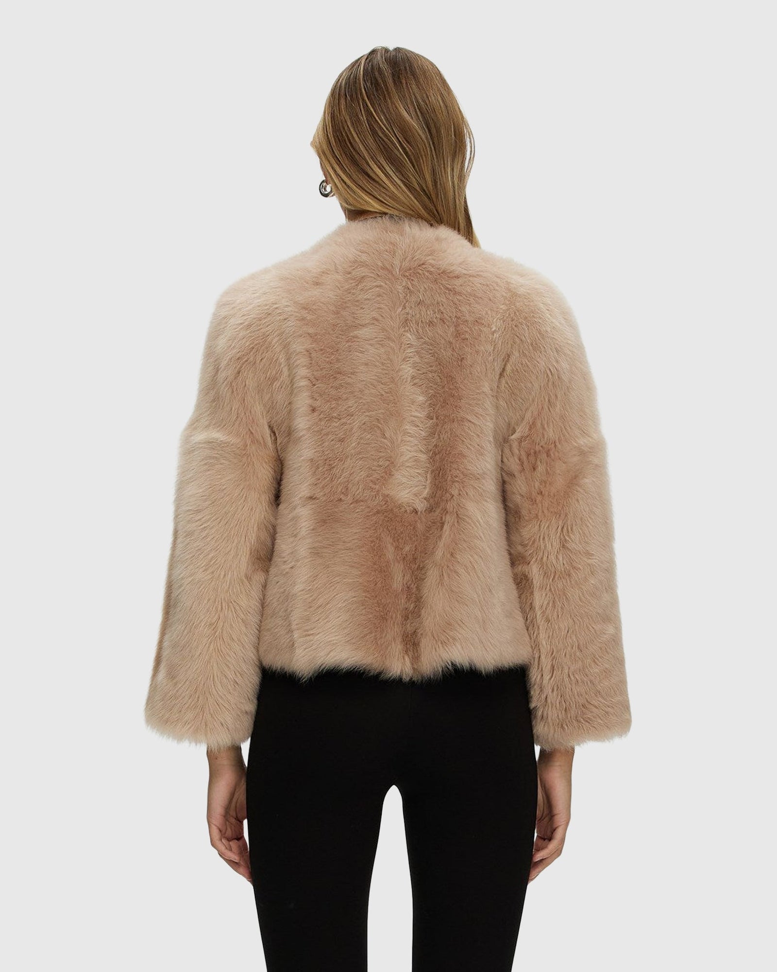 Reversible Collarless Toscana Shearling Lamb Jacket with 3/4 Sleeves | Pink