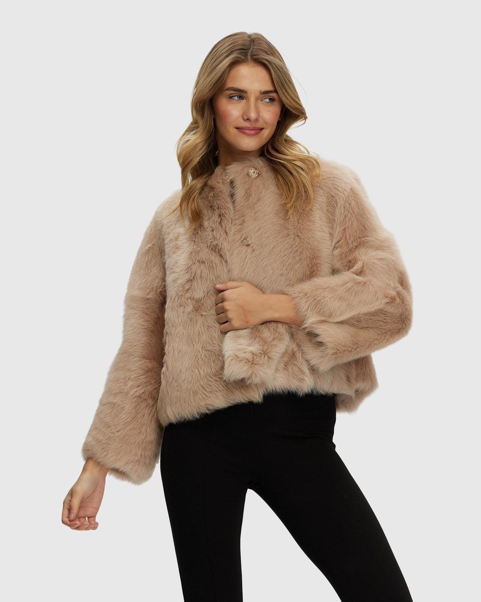 Reversible Collarless Toscana Shearling Lamb Jacket with 3/4 Sleeves | Pink