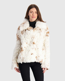 Reversible Long Hair Select Shearling Lamb Jacket | White/Brown Spotted
