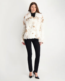 Reversible Long Hair Select Shearling Lamb Jacket | Women | White x Brown Spotted