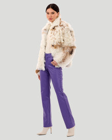 Reversible Long Hair Select Shearling Lamb Jacket | White/Brown Spotted/Light Blue