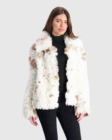 Reversible Long Hair Select Shearling Lamb Jacket | White/Brown Spotted
