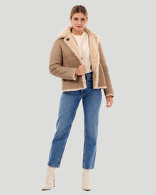 Reversible Long Hair Shearling Lamb Jacket | Women | Beige x Beige