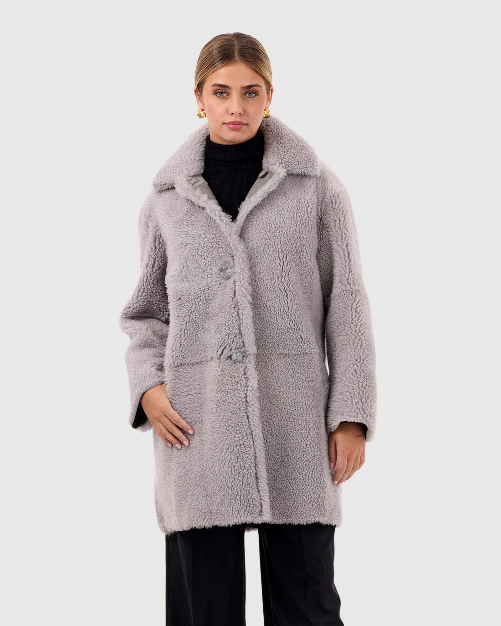 Reversible Long Hair Shearling Lamb Stroller | Gray/Gray