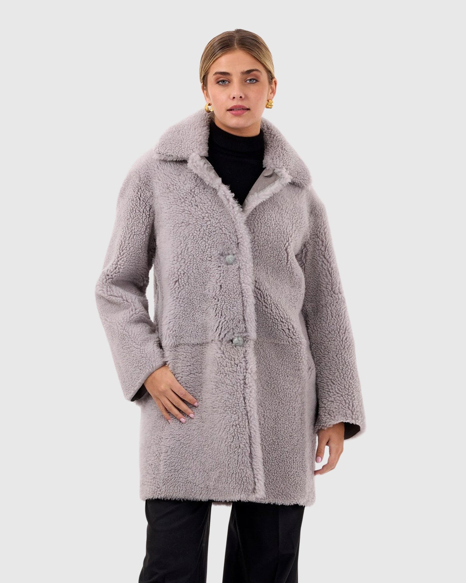 Reversible Long Hair Shearling Lamb Stroller | Gray/Gray