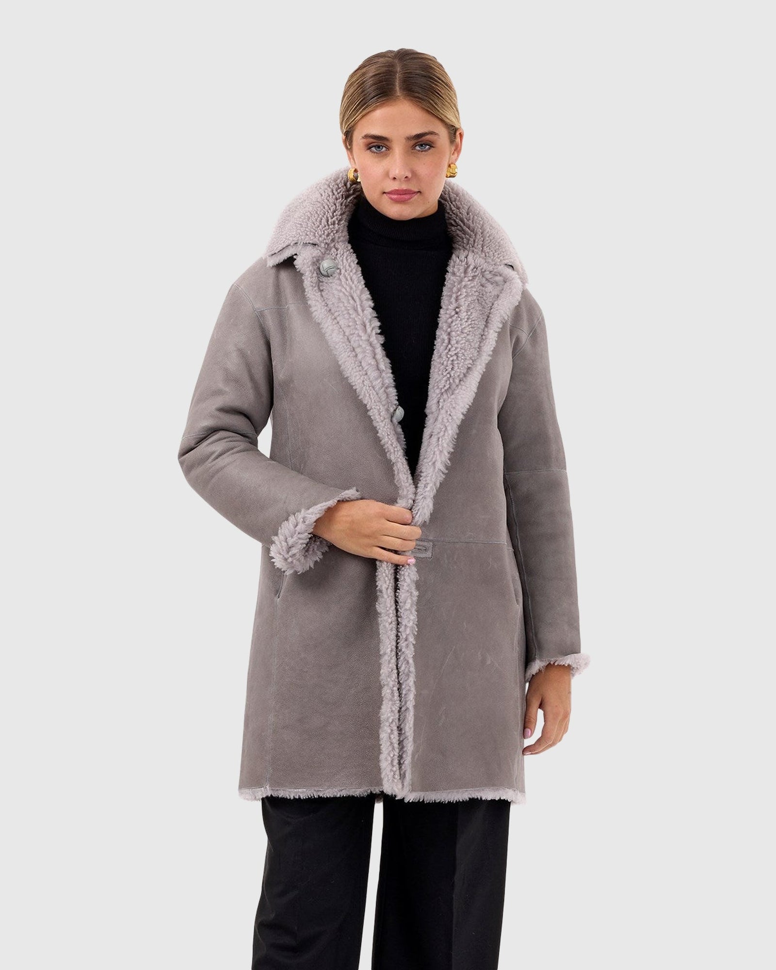 Reversible Long Hair Shearling Lamb Stroller | Gray/Gray